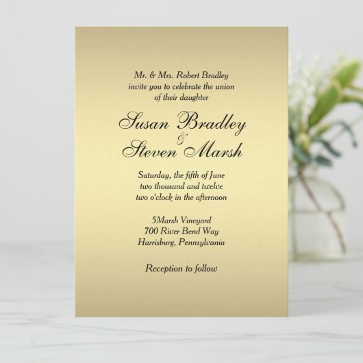 Elegant Gold Wedding Invitation Kaart (Staand voorkant)