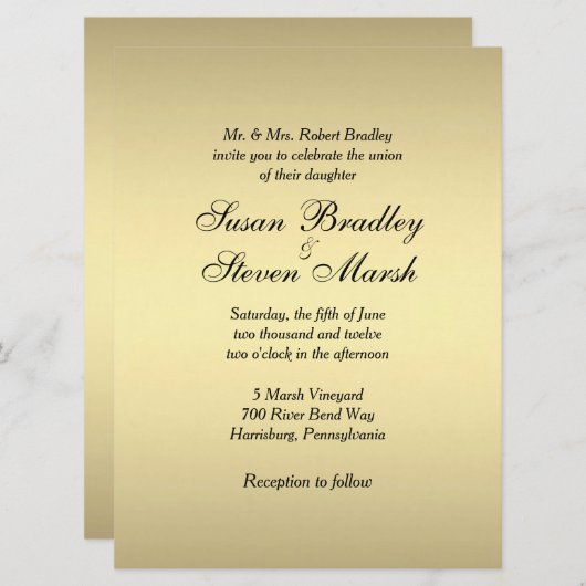 Elegant Gold Wedding Invitation Kaart (Voorkant / Achterkant)