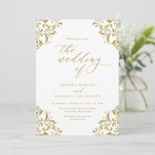 Elegant  Gold Wedding Kaart (Staand voorkant)