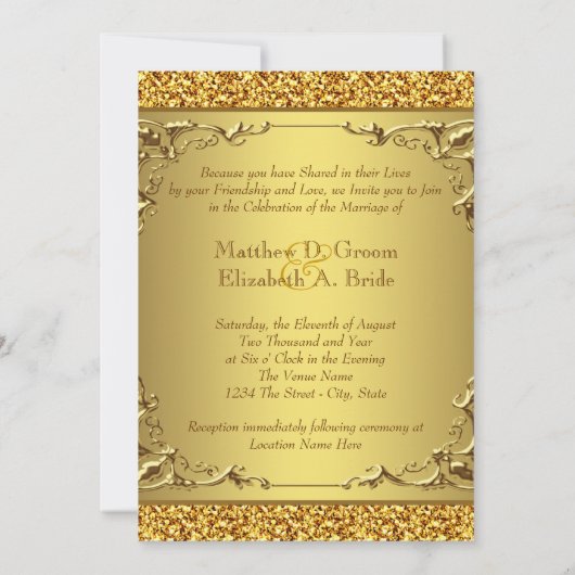 Elegant Gold Wedding Kaart (Achterkant)