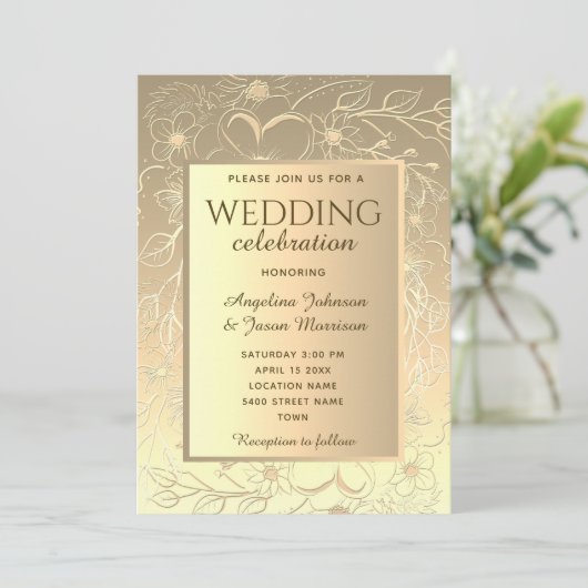 Elegant Gold Wedding Kaart (Staand voorkant)