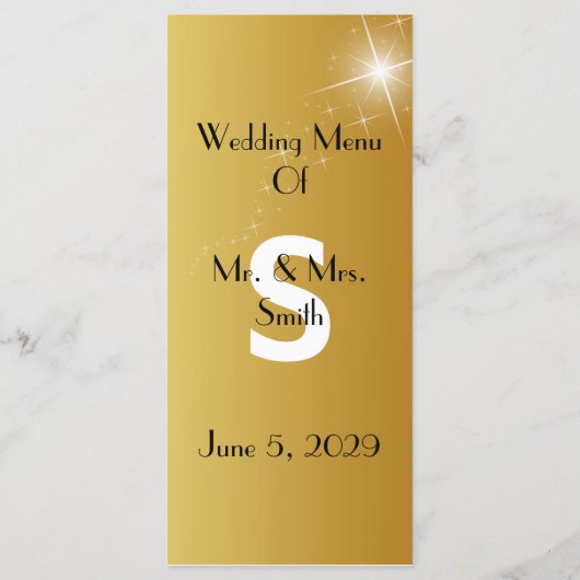 Elegant Gold Wedding Menu Kaart Custom Rack Kaart (Achterkant)