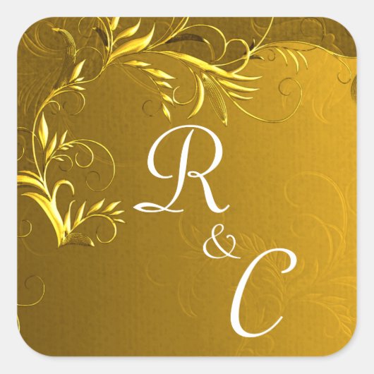 Elegant Gold Wedding Monogram Vierkante Sticker (Voorkant)