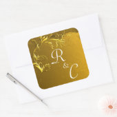 Elegant Gold Wedding Monogram Vierkante Sticker (Envelop)