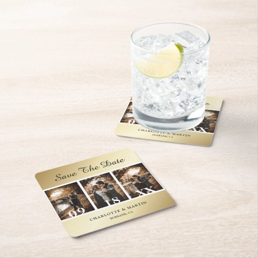 Elegant Gold Wedding Photo Save the Date Onderzett Kartonnen Onderzetters (Insitu)
