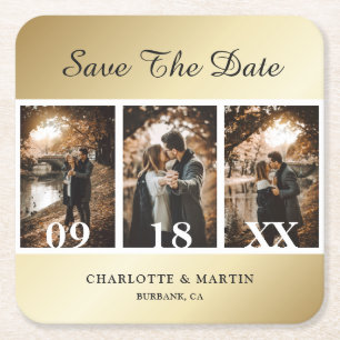 Elegant Gold Wedding Photo Save the Date Onderzett Kartonnen Onderzetters
