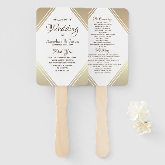 Elegant Gold Wedding Program Handwaaier (Voorkant en achterkant)