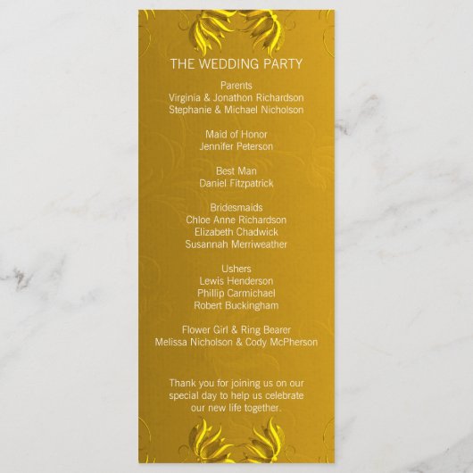 Elegant Gold Wedding Program Programmakaart (Achterkant)