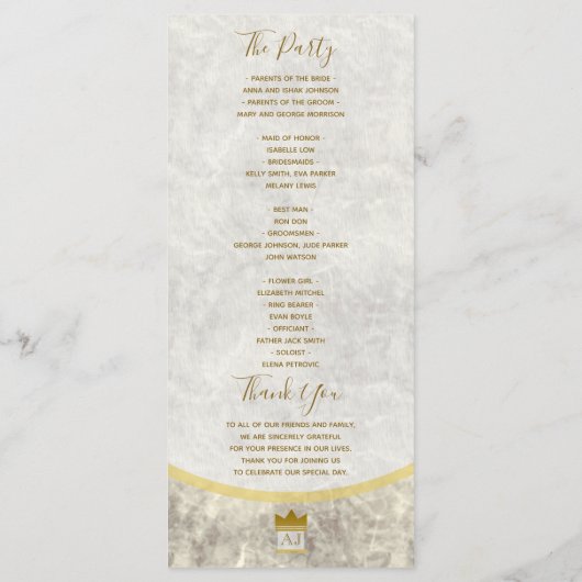 Elegant Gold Wedding Programmakaart (Achterkant)