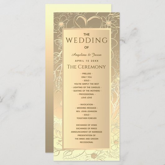 Elegant Gold Wedding Programmakaart (Voorkant / Achterkant)