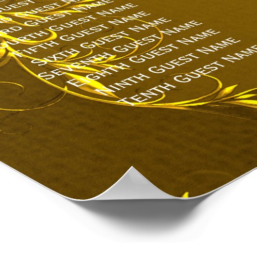 Elegant Gold Wedding Reception Sezing Chart Poster (Hoek)