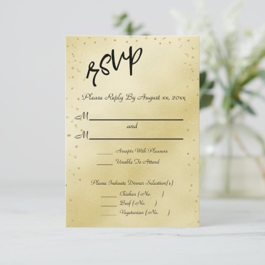 Elegant Gold Wedding RSVP Kaartje (Staand voorkant)