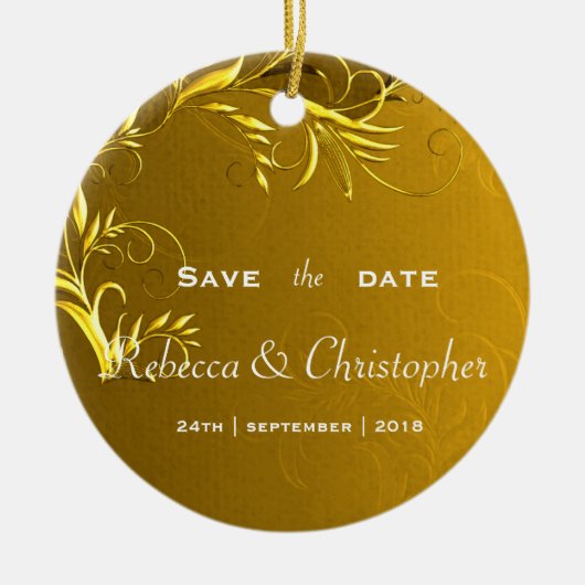 Elegant Gold Wedding Save the Date Keramisch Ornament (Voorkant)