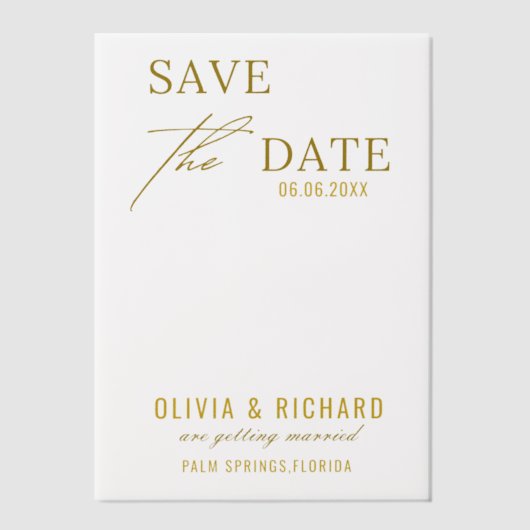 Elegant Gold Wedding Save the Date Vellum Uitnodigingen (Voorkant)