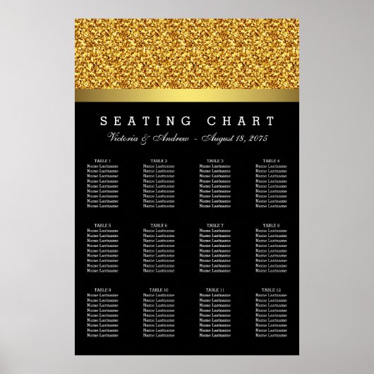 Elegant Gold Wedding Seating Chart Poster (Voorkant)