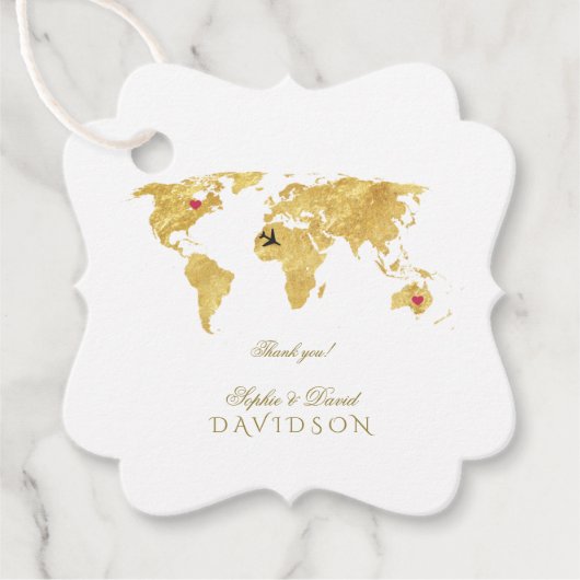 Elegant Gold Wereldkaart Destination Wedding Bedankjes Labels (Voorkant)