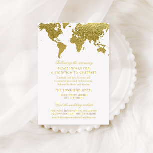 Elegant Gold Wereldkaart Wedding Reception Informatiekaartje