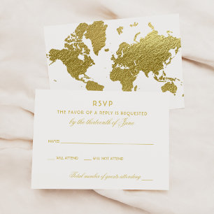 Elegant Gold Wereldkaart Wedding RSVP Kaartje