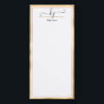 Elegant Gold White 2 Monogram Script Name Magnetic Magnetisch Notitieblok<br><div class="desc">Moderne, elegante kalligrafie 2 Monogram Manuscript Gold en de Witte Naam Aangepaste Aangepaste Notitiekaarten. Het is voorzien van faux Gold folie lijst op witte achtergrond. U kunt dit notitieblok met jouw naam, 2 monogram initiaal (hand letterlijk kalligrafiekmanuscript) aanpassen. Als u geen personalize nodig hebt, kunt u deze verwijderen. Ideaal voor...</div>