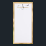 Elegant Gold White 2 Monogram Script Name Magnetic Magnetisch Notitieblok<br><div class="desc">Moderne, elegante kalligrafie 2 Monogram Manuscript Gold en de Witte Naam Aangepaste Aangepaste Notitiekaarten. Het is voorzien van faux Gold folie lijst op witte achtergrond. U kunt dit notitieblok met jouw naam, 2 monogram initiaal (hand letterlijk kalligrafiekmanuscript) aanpassen. Als u geen personalize nodig hebt, kunt u deze verwijderen. Ideaal voor...</div>