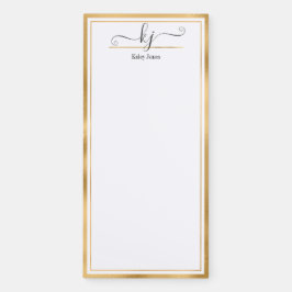 Elegant Gold White 2 Monogram Script Name Magnetic Magnetisch Notitieblok