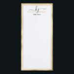 Elegant Gold White 2 Monogram Script Name Magnetisch Notitieblok<br><div class="desc">Moderne, Elegant 2 Monogram de Naam van het Manuscript van de Kalligrafie de Aangepaste Aangepaste kaarten van de Nota. Het is voorzien van faux Gold folie lijst op witte achtergrond. U kunt dit notitieblok met jouw naam, 2 monogram initiaal (hand letterlijk kalligrafiekmanuscript) aanpassen. Als u geen personalize nodig hebt, kunt...</div>