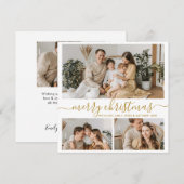 Elegant Gold White 3 Photo Collage Kersthol Feestdagenkaart (Voorkant / Achterkant)