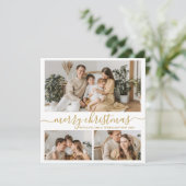 Elegant Gold White 3 Photo Collage Kersthol Feestdagenkaart (Staand voorkant)