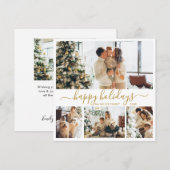 Elegant Gold White 4 Photo Collage Happy Feestdagenkaart (Voorkant / Achterkant)