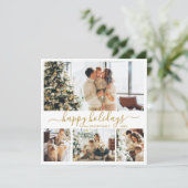 Elegant Gold White 4 Photo Collage Happy Feestdagenkaart (Staand voorkant)