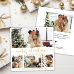 Elegant Gold White 4 Photo Collage Kersthol Feestdagenkaart<br><div class="desc">Elegant Calligraphy Minimalist White en Gold 4 Photo Collage Merry Kerstmis Script Holiday Card. Deze festieve, imimalistische, grillige sjabloon met vier (4) fotovakantiekaarten is voorzien van een fotocollage en zegt "Vrolijk Kerstfeest en Gelukkig Nieuwjaar"! De tekst met de groet "Merry Kerstmis" is geschreven in een mooi handgeschreven, met de letters...</div>