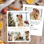 Elegant Gold White 4 Photo Collage Kersthol Feestdagenkaart<br><div class="desc">Minimalistische, elegante Calligrafie White en Gold 4 Photo Collage Merry Kerstmis Script Holiday Card. Deze feestelijke, eenvoudige, grillige sjabloon met vier (4) fotovakantiekaarten is voorzien van een fotocollage en zegt "Vrolijk kerstfeest"! De tekst met de groet "Merry Kerstmis" is geschreven in een mooi handgeschreven, met de letters zwoerd en staart...</div>