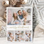 Elegant Gold White 4 Photo Collage Kerstmis Feestdagenkaart<br><div class="desc">Minimalistische, elegante kalligrafie 4 Fotocollage Vrolijk kerstscript Wit en Goud Vakantie Kaart. Deze feestelijke, eenvoudige, grillige vier (4) foto vakantie kaart sjabloon beschikt over een fotocollage en zegt "Vrolijk kerstfeest"! De begroetingstekst "Merry Christmas" is geschreven in een prachtig met de hand geletterd swirly swash-tail lettertype in goud op een witte...</div>