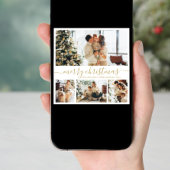 Elegant Gold White 4 Photo Collage Kerstmis Feestdagenkaart