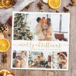 Elegant Gold White 4 Photo Collage Kerstmis Feestdagenkaart<br><div class="desc">Elegant Calligraphy Minimalist White en Gold 4 Photo Collage Merry Kerstmis Script Holiday Kaart. Deze festieve, imitalistische, grillige sjabloon met vier (4) fotovakantiekaarten is voorzien van een fotocollage en zegt "Vrolijk kerstfeest"! De tekst met de groet "Merry Kerstmis" is geschreven in een mooi handgeschreven, met de letters zwoerd en staart...</div>