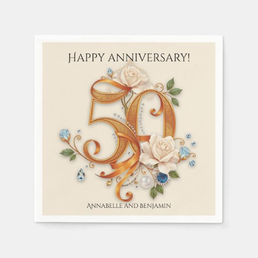 Elegant Gold & White 50th Wedding Anniversary Servet (Voorkant)