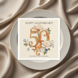 Elegant Gold & White 50th Wedding Anniversary Servet