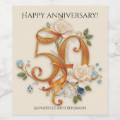 Elegant Gold & White 50th Wedding Anniversary Wijn Etiket (Enkel label)