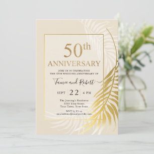 Elegant Gold White 50th Wedding Invitation Kaart