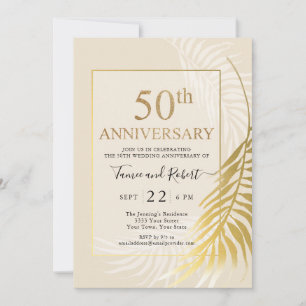Elegant Gold White 50th Wedding Invitation Kaart