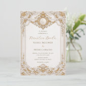 Elegant Gold & White Baroque Nuestra Boda Wedding Kaart (Staand voorkant)