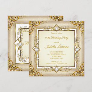 Elegant Gold White Beige Pearl Birthday Party Kaart