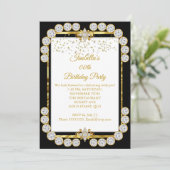 Elegant Gold White Black Diamond Birthday Party Kaart (Staand voorkant)