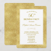 Elegant Gold & White Border 50th Birthday Party Kaart (Voorkant / Achterkant)