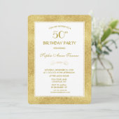 Elegant Gold & White Border 50th Birthday Party Kaart (Staand voorkant)