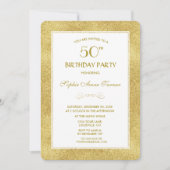 Elegant Gold & White Border 50th Birthday Party Kaart (Voorkant)