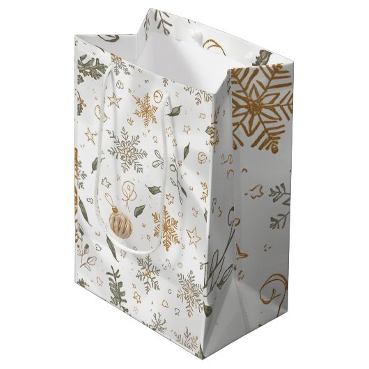 Elegant Gold & White Christmas Holiday Medium Cadeauzakje (Voorkant Gekanteld)