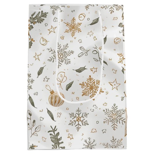 Elegant Gold & White Christmas Holiday Medium Cadeauzakje (Achterkant)