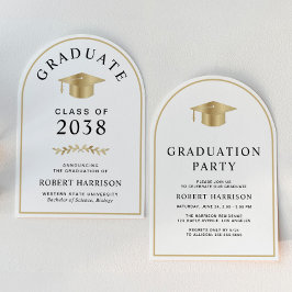 Elegant Gold White College Afstudeerfeest Kaart