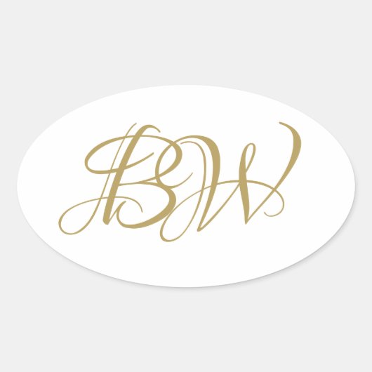 Elegant Gold White Couples Monogram Namen Initiale Ovale Sticker (Voorkant)
